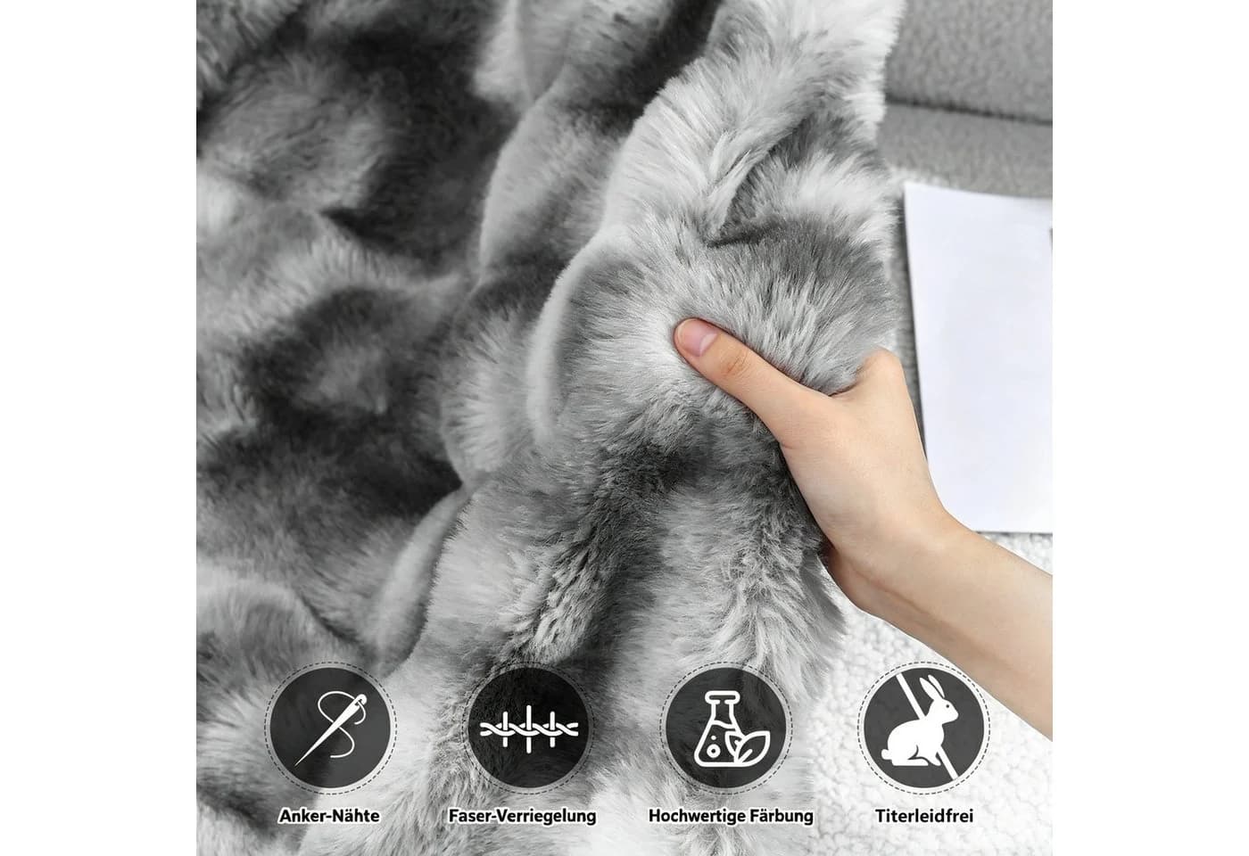 Elegear Wohndecke Kunstfell Grau 150x200cm Kuscheldecke - Bild 5