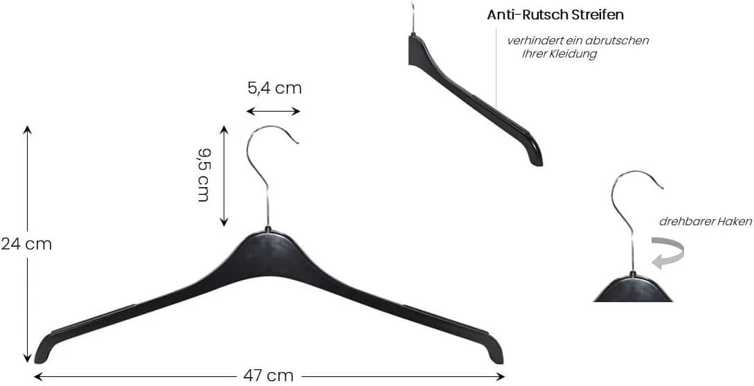 RSR Hangers Kleiderbügel SHR 47 cm Hemdenbügel Anti-Rutsch Kunststoff, 20-tlg. - Bild 3