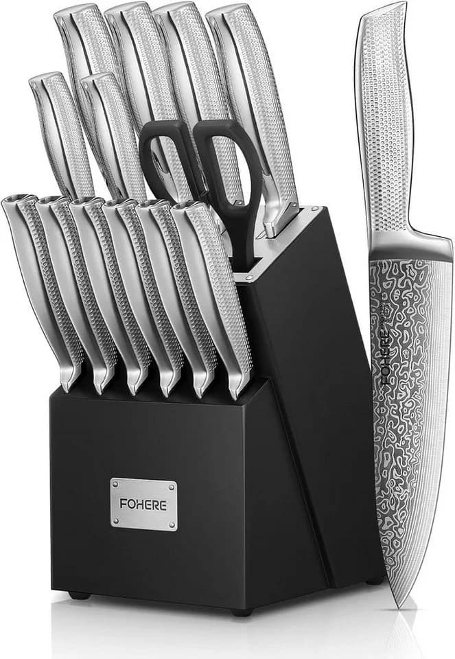 FOHERE Messer-Set 14-teilig Schwarz Edelstahl mit Messerblock - Bild 2