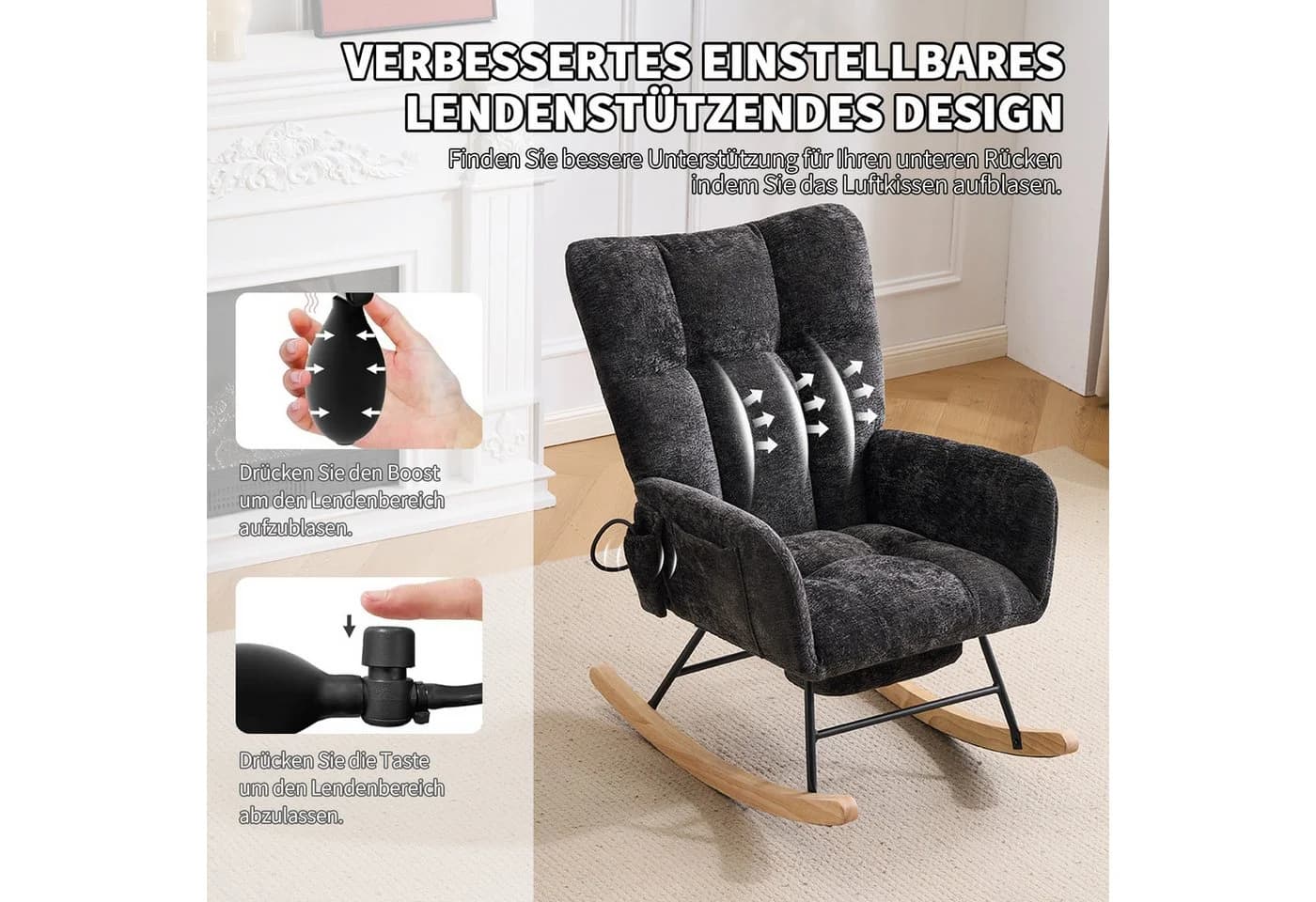 Leawin Schaukelstuhl Wohnzimmer mit Fußstütze & Luftkissen-Rückenlehne - Bild 4