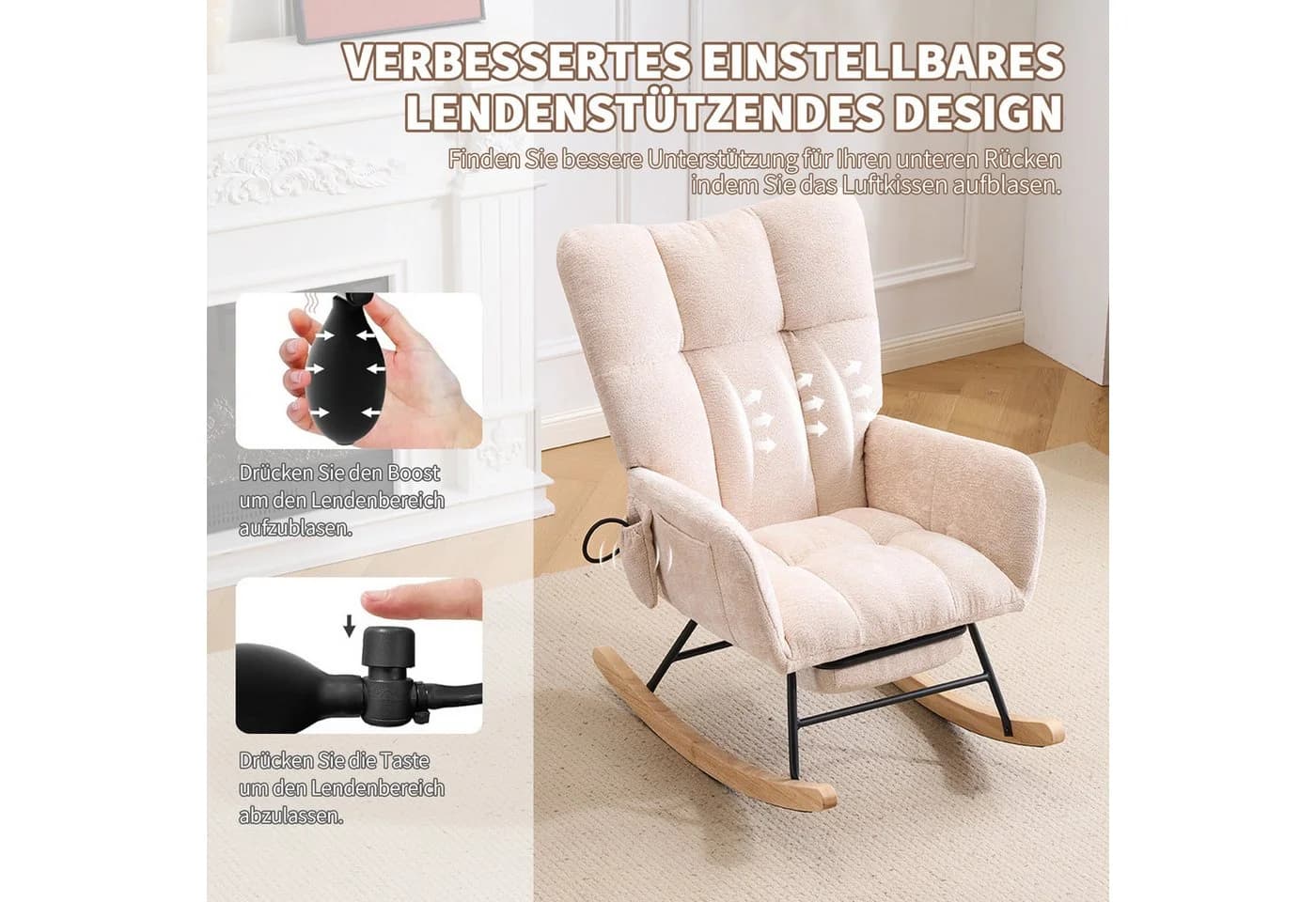 Vankel Schaukelstuhl mit Fußstütze & Stauraum Chenille Beige - Bild 4