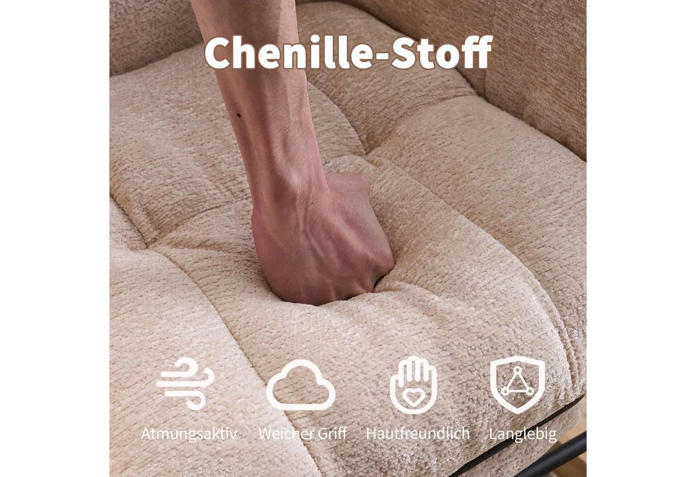 Vankel Schaukelstuhl mit Fußstütze & Stauraum Chenille Beige - Bild 5