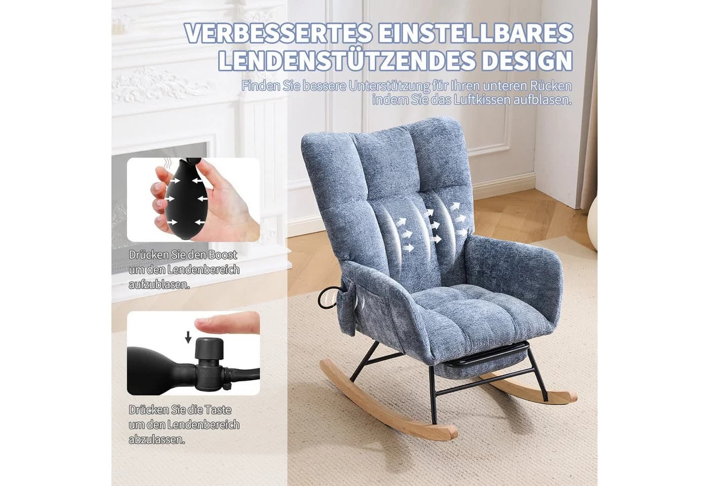 Leawin Schaukelstuhl Wohnzimmer mit Fußstütze & Luftkissen-Rückenlehne - Bild 4