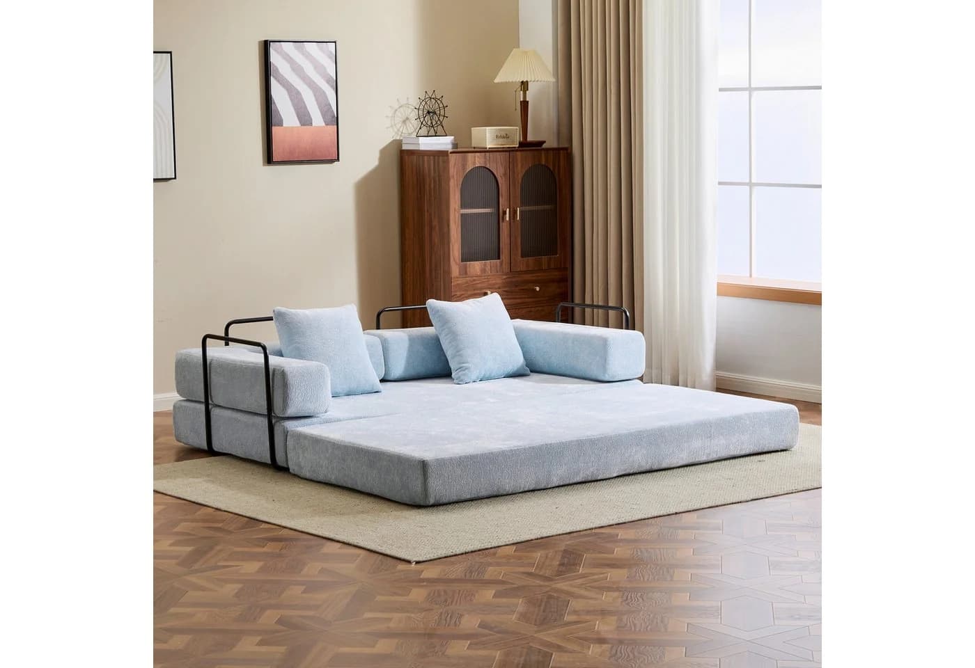Orvane 4-in-1 Schlafsofa 2-Sitzer Chenille Hellblau - Bild 3
