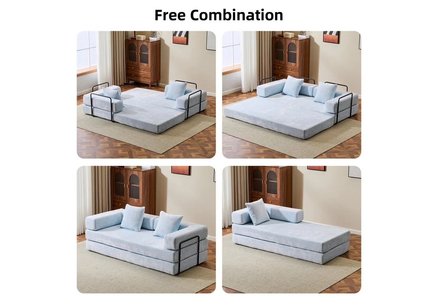 Orvane 4-in-1 Schlafsofa 2-Sitzer Chenille Hellblau - Bild 4