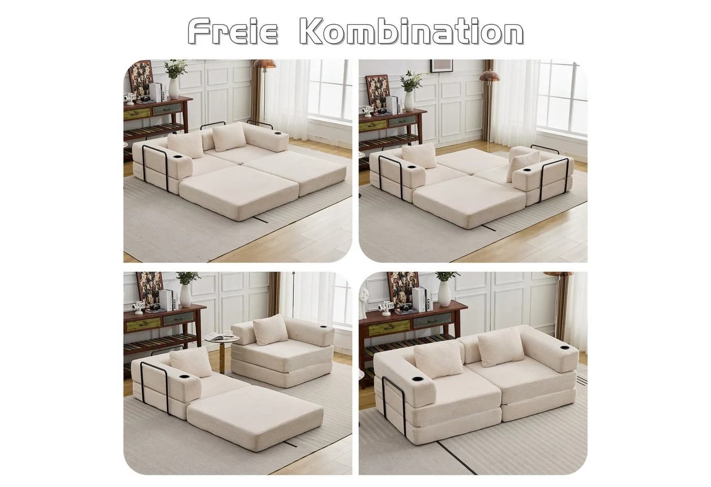 Leawin Modulares Schlafsofa Chenille Beige/Grau mit Bettfunktion - Bild 3