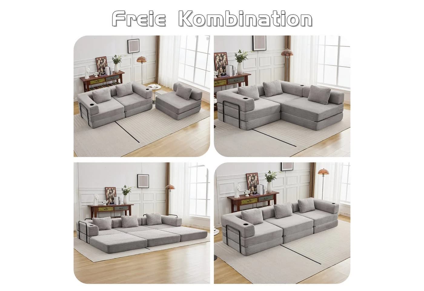 Leawin 3-Sitzer Sofa mit Bettfunktion Chenille Grau - Bild 3