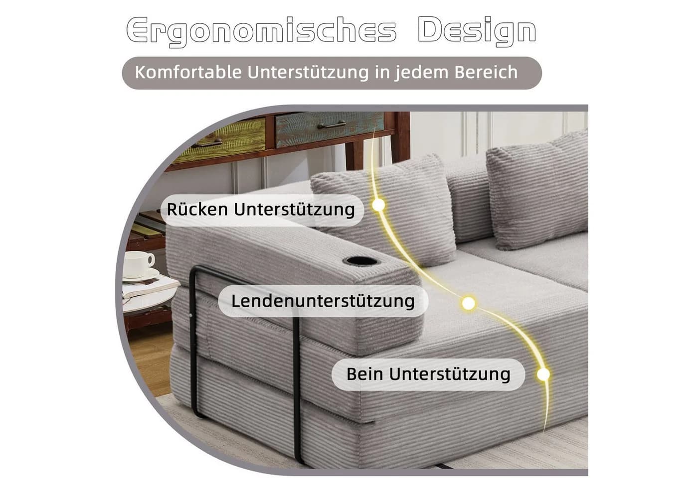 Leawin 3-Sitzer Sofa mit Bettfunktion Chenille Grau - Bild 5