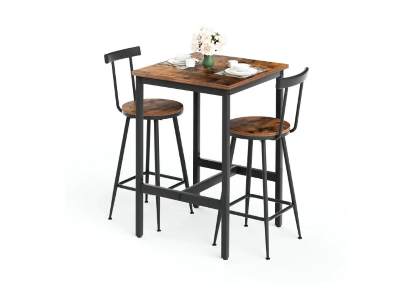 ANYSUN Bartisch 3-teiliges Set Braun Schwarz Industrial - Bild 2