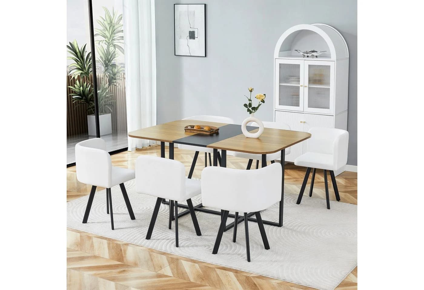ANYSUN Essgruppe 7-tlg. mit 6 Stühlen, erweiterbar, braun/schwarz - Bild 3