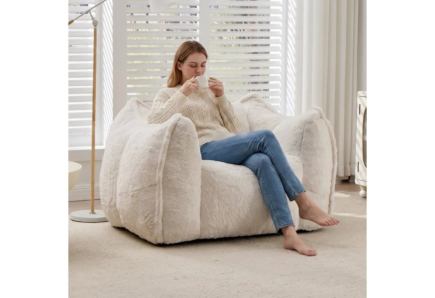 Vankel Loungesessel Kunstfell Beige Bean Bag Sessel - Bild 3