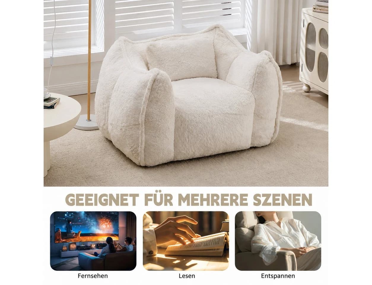 Vankel Loungesessel Kunstfell Beige Bean Bag Sessel - Bild 5