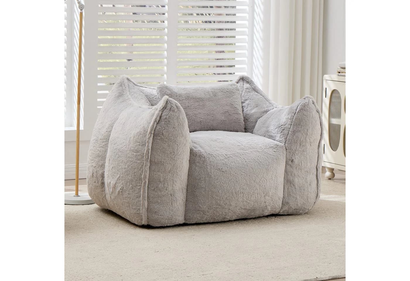 Vankel Relaxliege Loungesessel Grau Kunstfell Bean Bag Sessel - Bild 2
