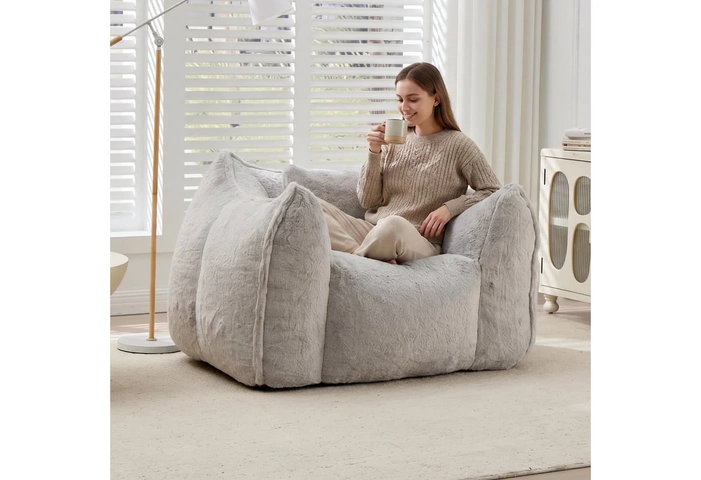 Vankel Relaxliege Loungesessel Grau Kunstfell Bean Bag Sessel - Bild 3