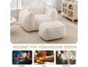 Leawin Loungesessel Bean Bag mit Hocker Kunstfell Beige Bild 5