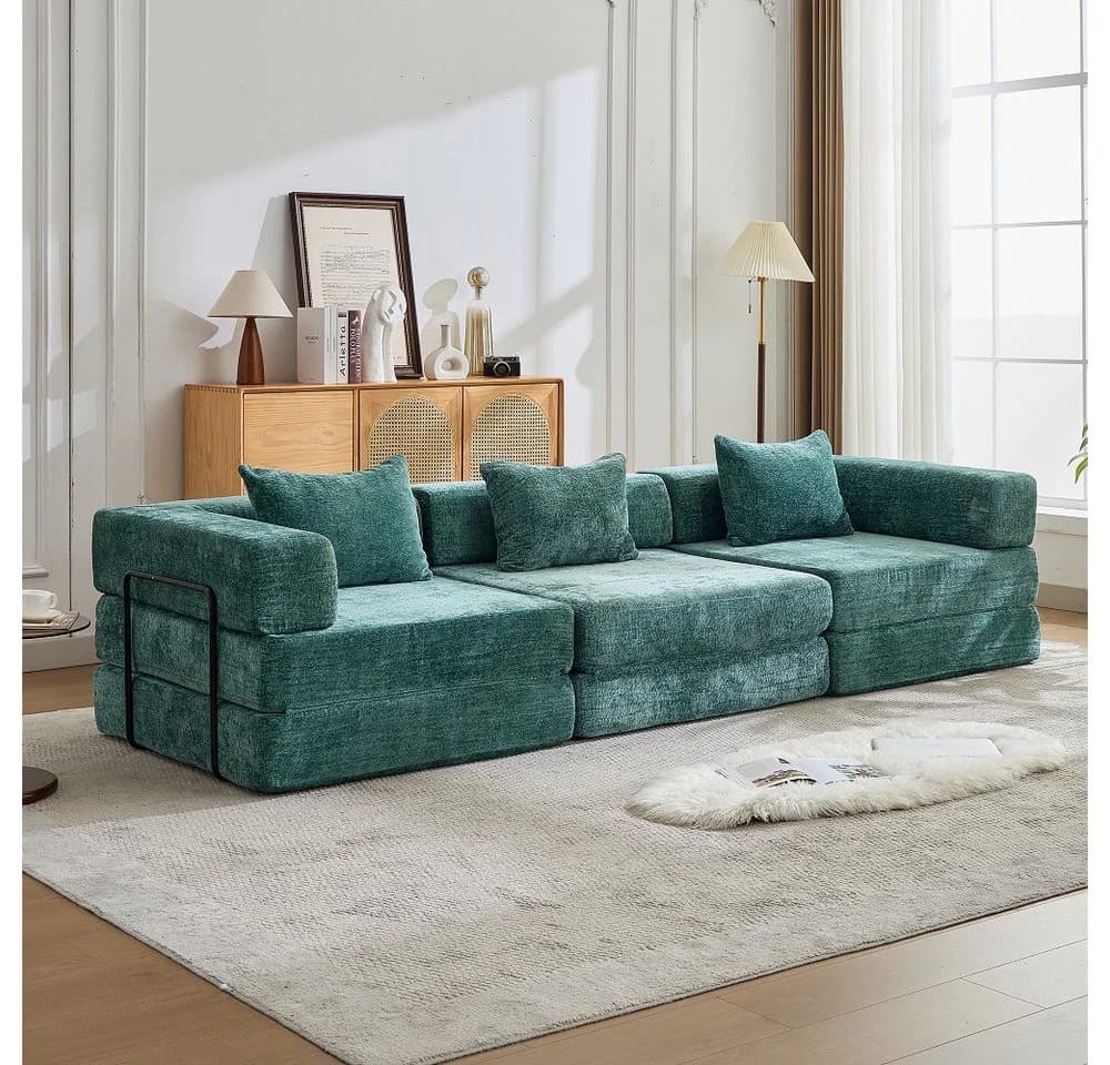 Vankel 3-Sitzer Sofa mit Schlaffunktion Chenille Grün Modular - Bild 2