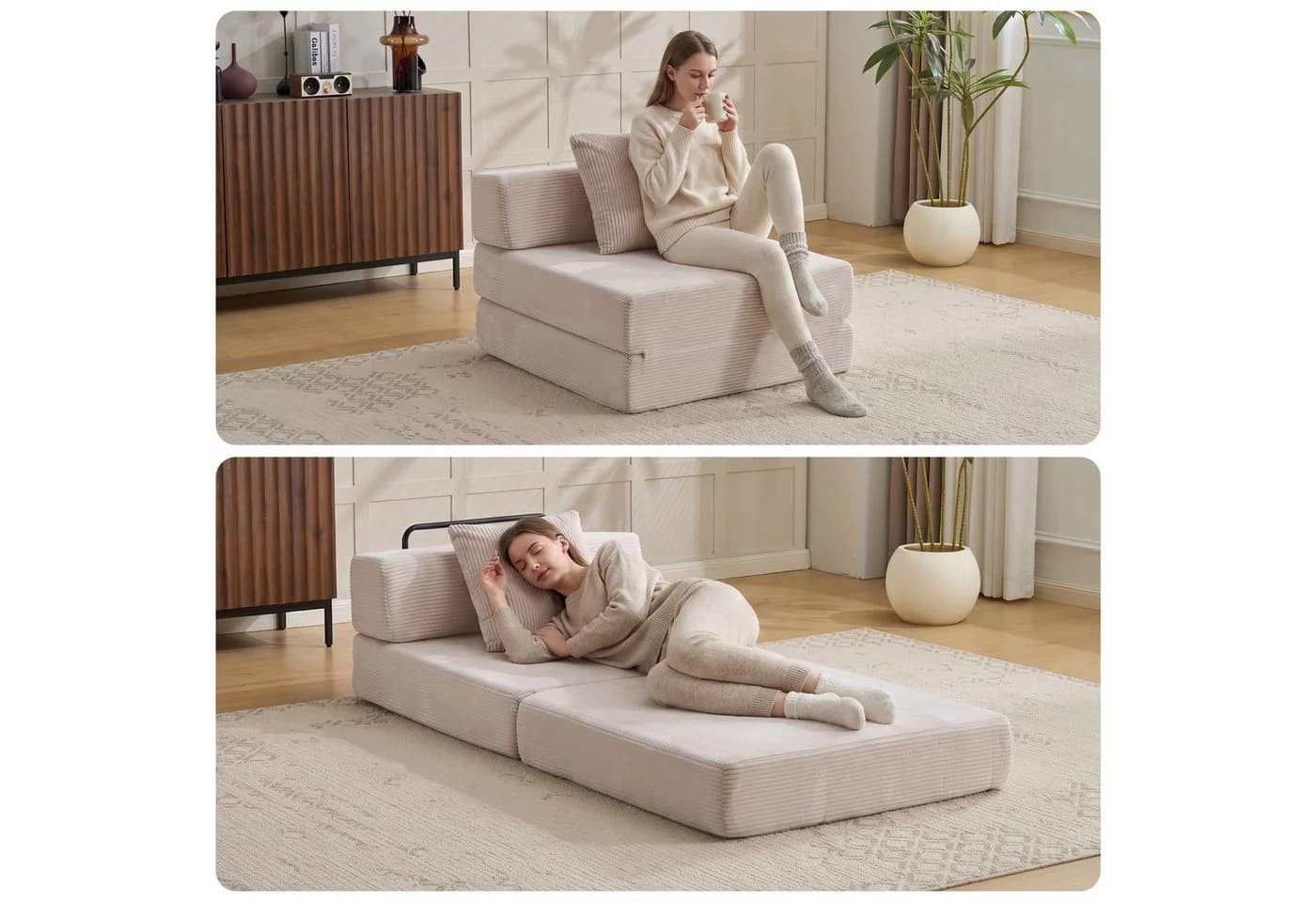 Vankel Loungebett Schlafsessel Cord Weiß Faltbar - Bild 3