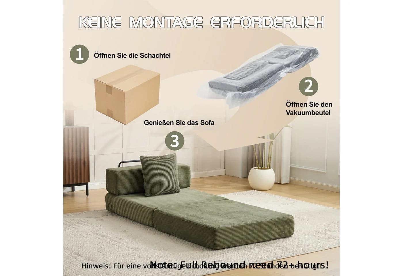 Vankel Schlafsessel Cord faltbar Olivgrün mit Schlaffunktion - Bild 5