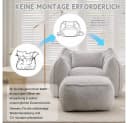 Leawin Relaxliege Loungesessel mit Hocker Grau Kunstfell Bean Bag Bild 4