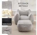Leawin Relaxliege Loungesessel mit Hocker Grau Kunstfell Bean Bag Bild 5