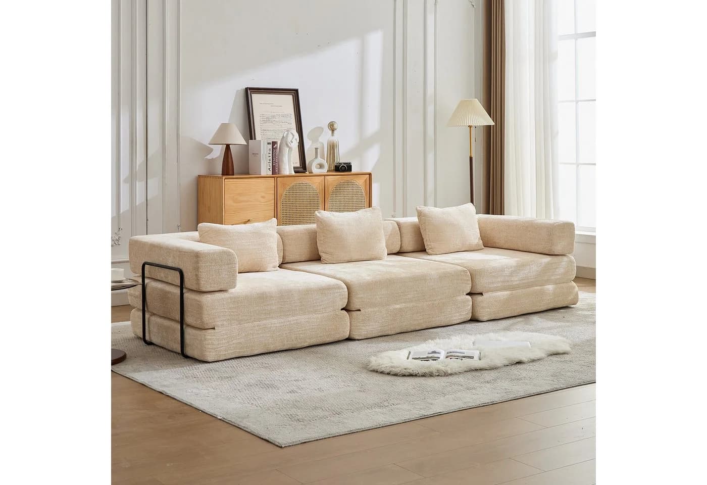 Leawin 3-Sitzer Schlafsofa Chenille Beige Modular - Bild 2