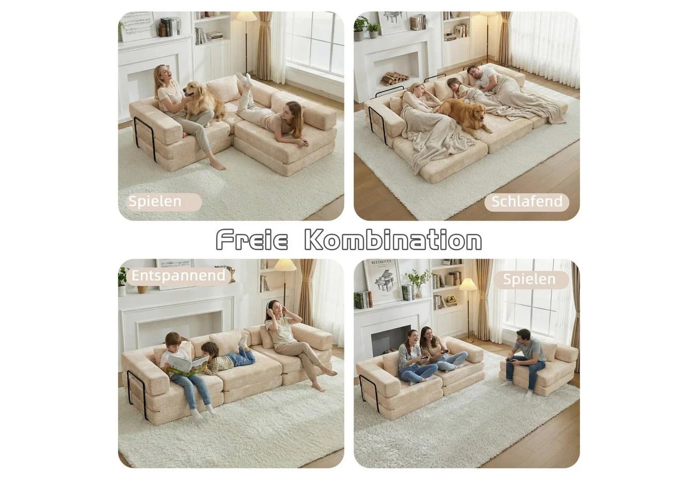 Leawin 3-Sitzer Schlafsofa Chenille Beige Modular - Bild 3