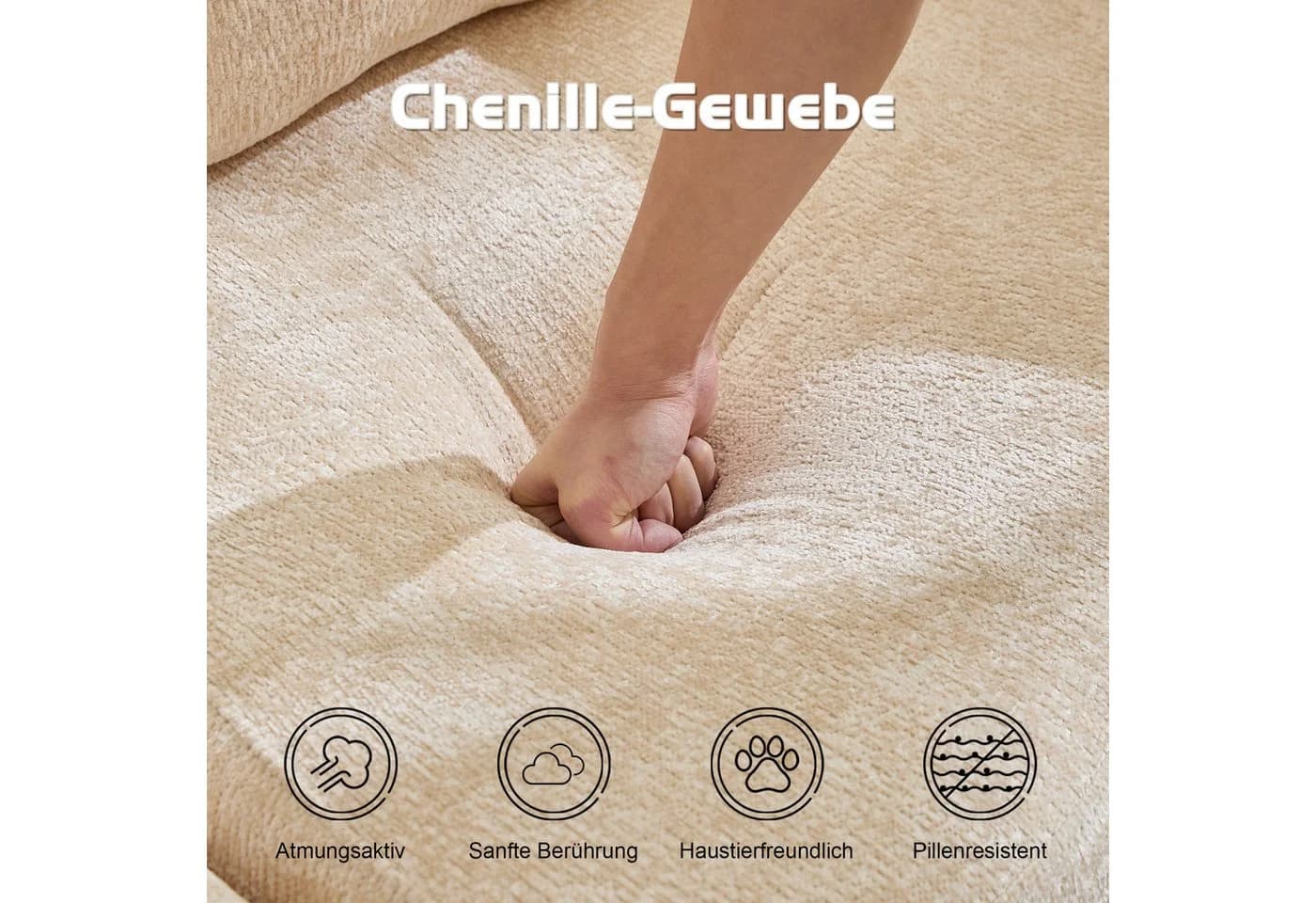 Leawin 3-Sitzer Schlafsofa Chenille Beige Modular - Bild 5