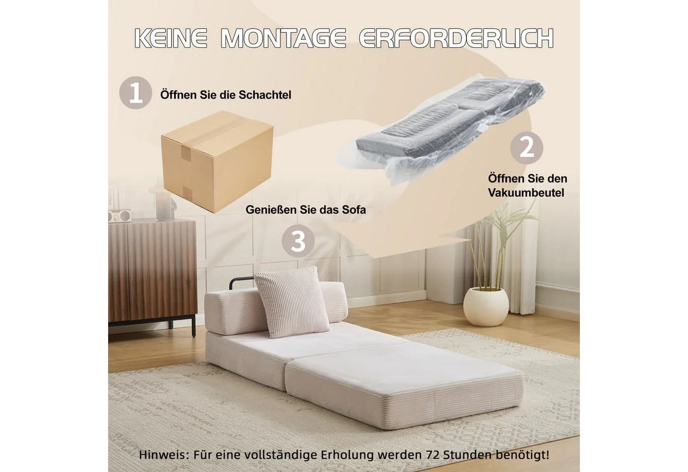 Leawin Schlafsessel mit Schlaffunktion Weiß Cord - Bild 4