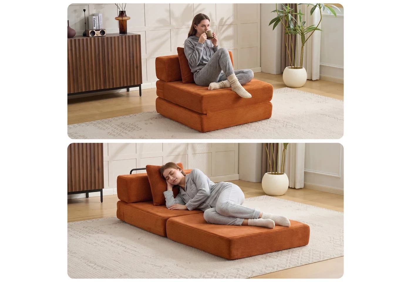 Leawin Schlafsessel 1-Sitzer mit Schlaffunktion Orange Cord - Bild 3
