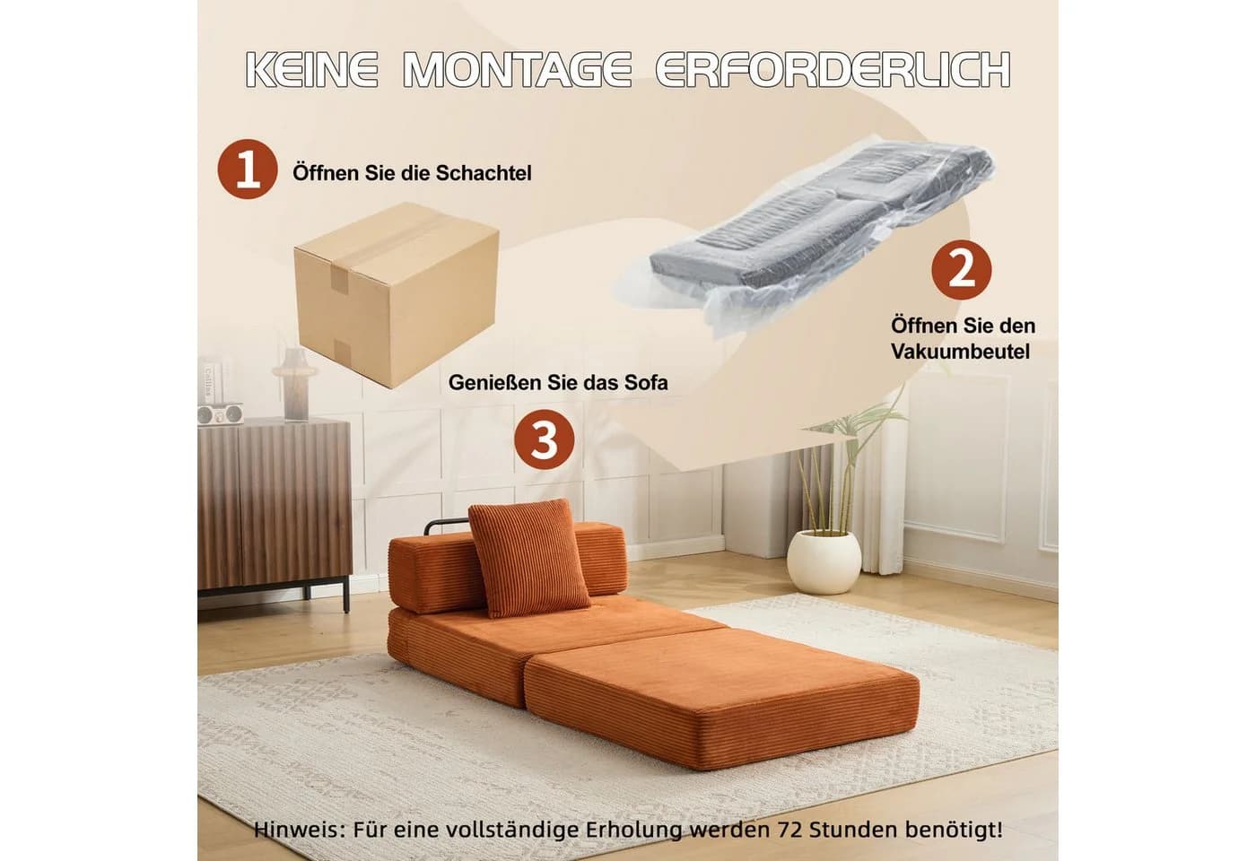 Leawin Schlafsessel 1-Sitzer mit Schlaffunktion Orange Cord - Bild 4