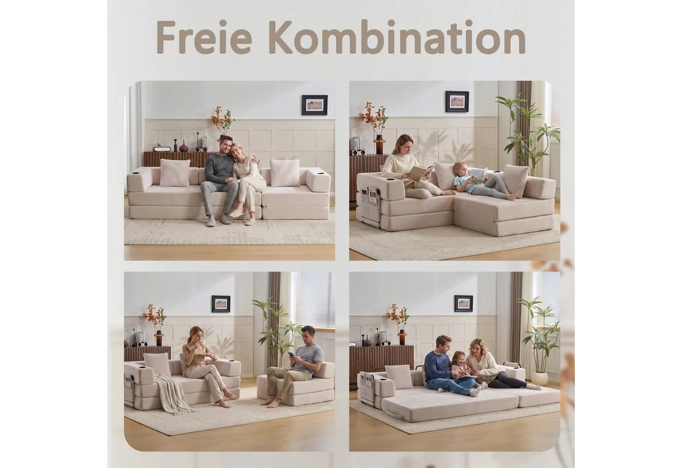 Vankel 3-Sitzer Schlafsofa Cord Weiß mit Cupholder - Bild 3