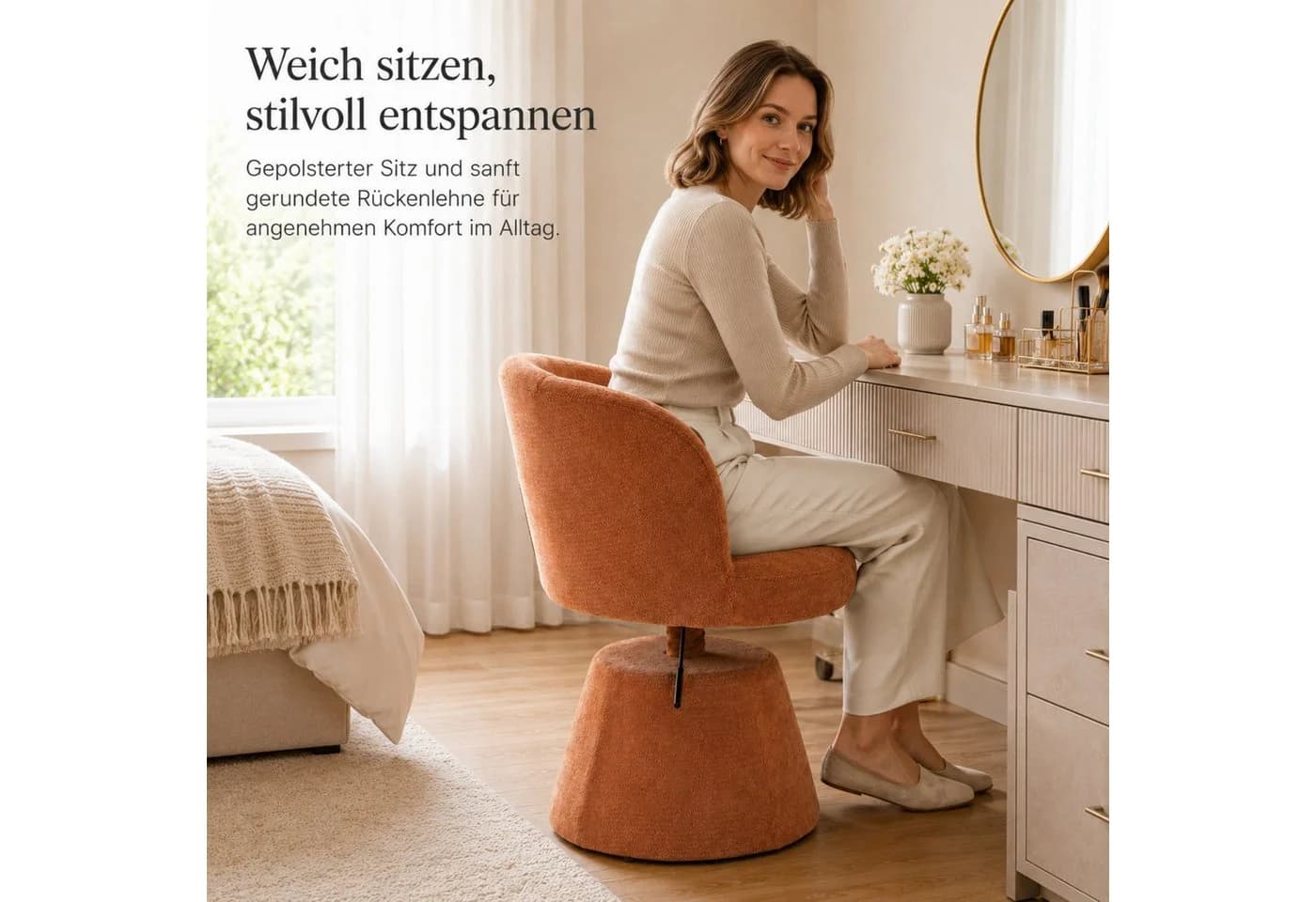 ANYSUN Polsterstuhl Drehstuhl mit Armlehnen Chenille-Bezug Terrakotta - Bild 3
