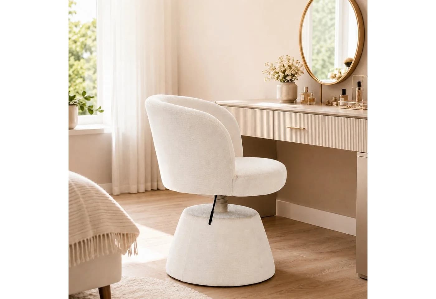 ANYSUN Polsterstuhl mit Armlehnen Chenille-Bezug Beige Höhenverstellbar - Bild 2