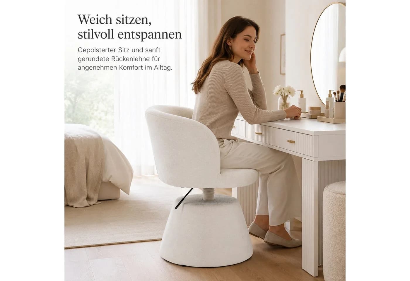 ANYSUN Polsterstuhl mit Armlehnen Chenille-Bezug Beige Höhenverstellbar - Bild 3