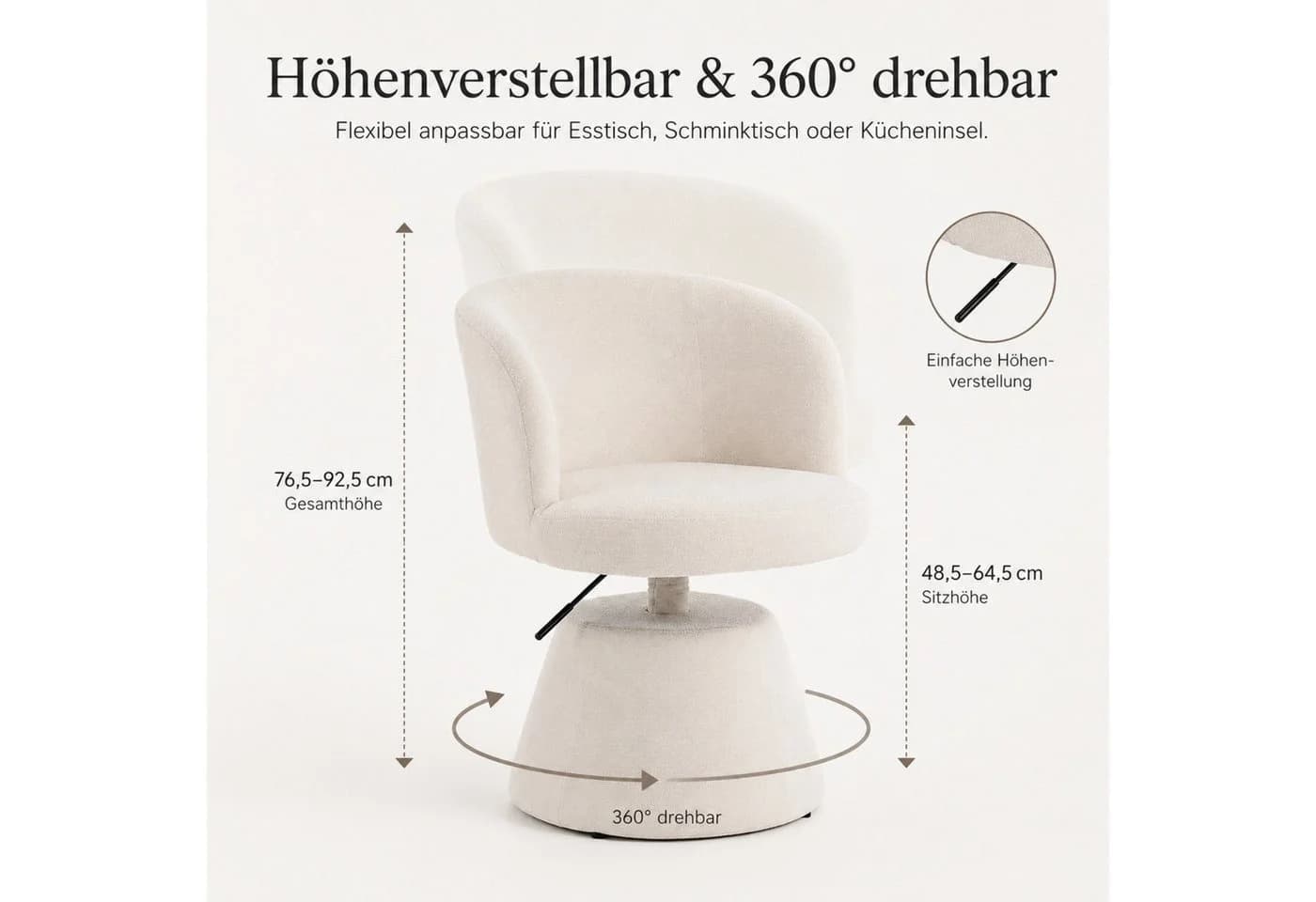 ANYSUN Polsterstuhl mit Armlehnen Chenille-Bezug Beige Höhenverstellbar - Bild 4