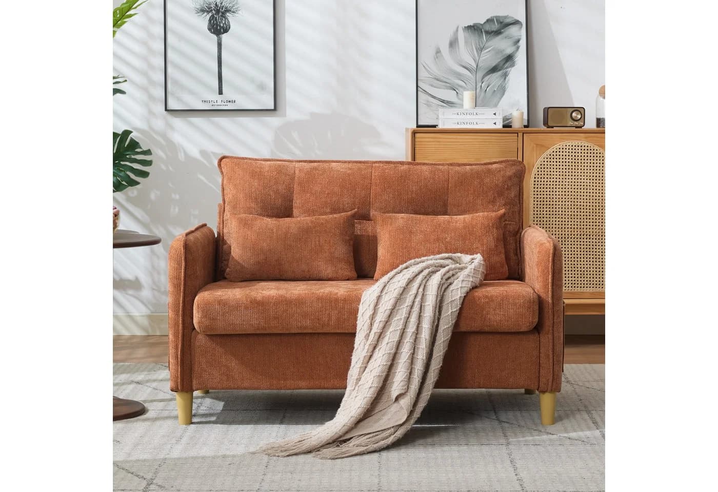ANYSUN 2-Sitzer Polstersofa Chenille Braun mit Seitentaschen