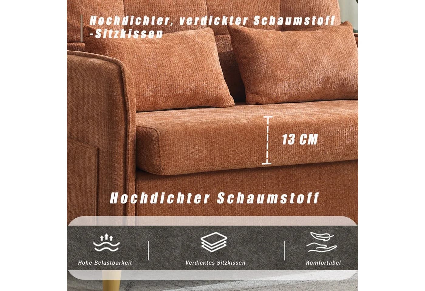 ANYSUN 2-Sitzer Polstersofa Chenille Braun mit Seitentaschen - Bild 5