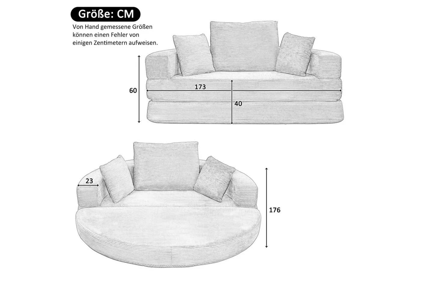 ANYSUN Multifunktionales Schlafsofa Boneless Couch Cordstoff Grau/Braun - Bild 4
