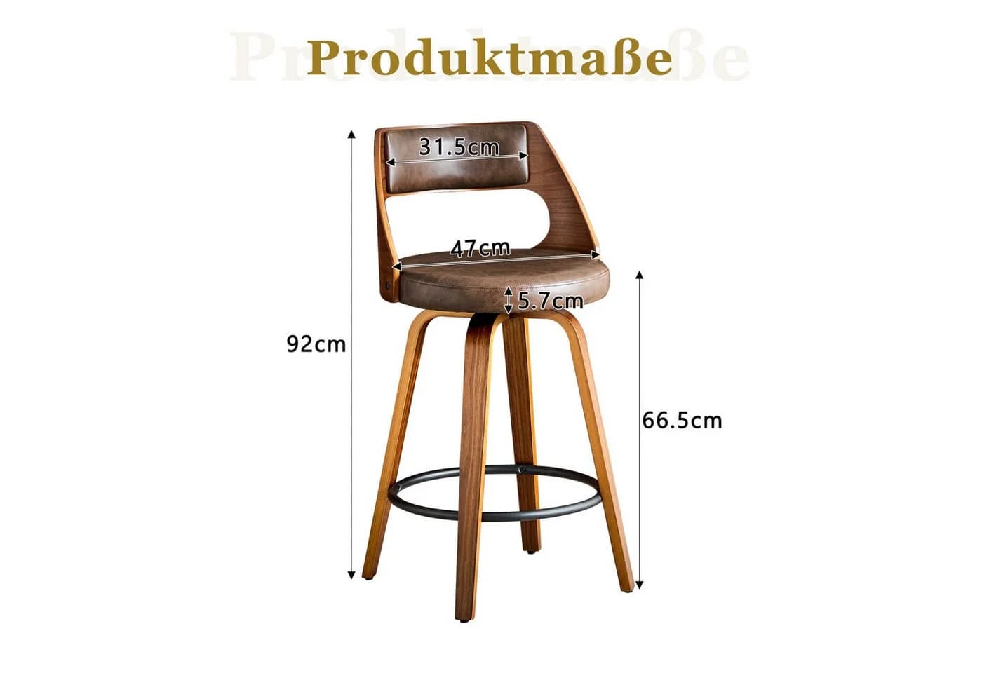 ANYSUN Barhocker 2er Set mit Rückenlehne und Fußstütze, Braun/Schwarz - Bild 3