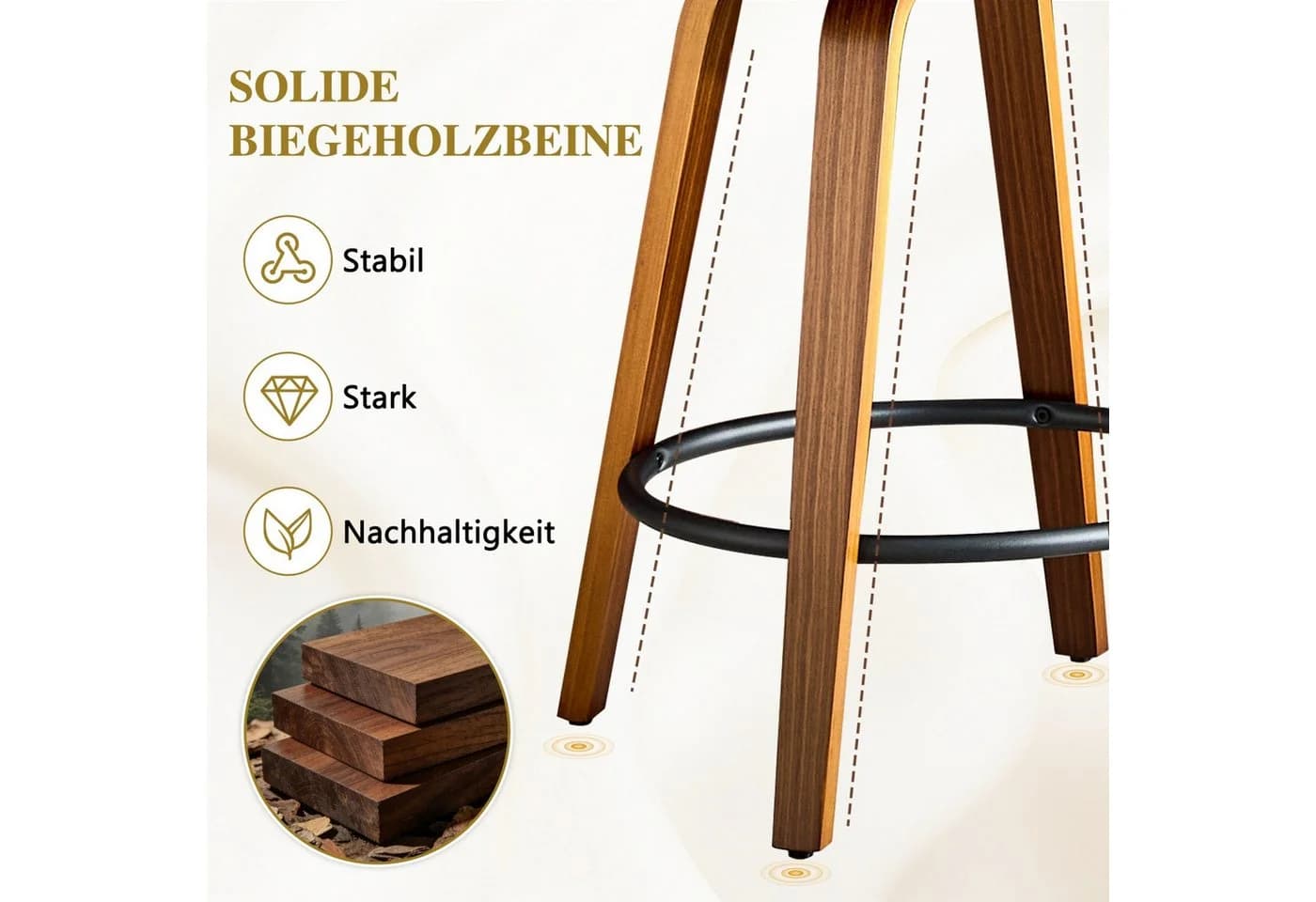 ANYSUN Barhocker 2er Set mit Rückenlehne und Fußstütze, Braun/Schwarz - Bild 4