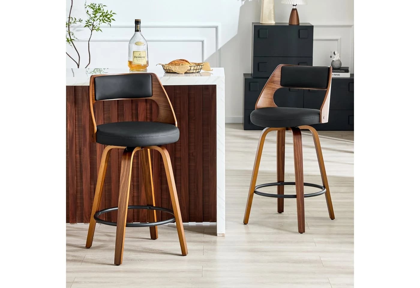 ANYSUN Barhocker 2er Set mit Rückenlehne Schwarz/Braun - Bild 2