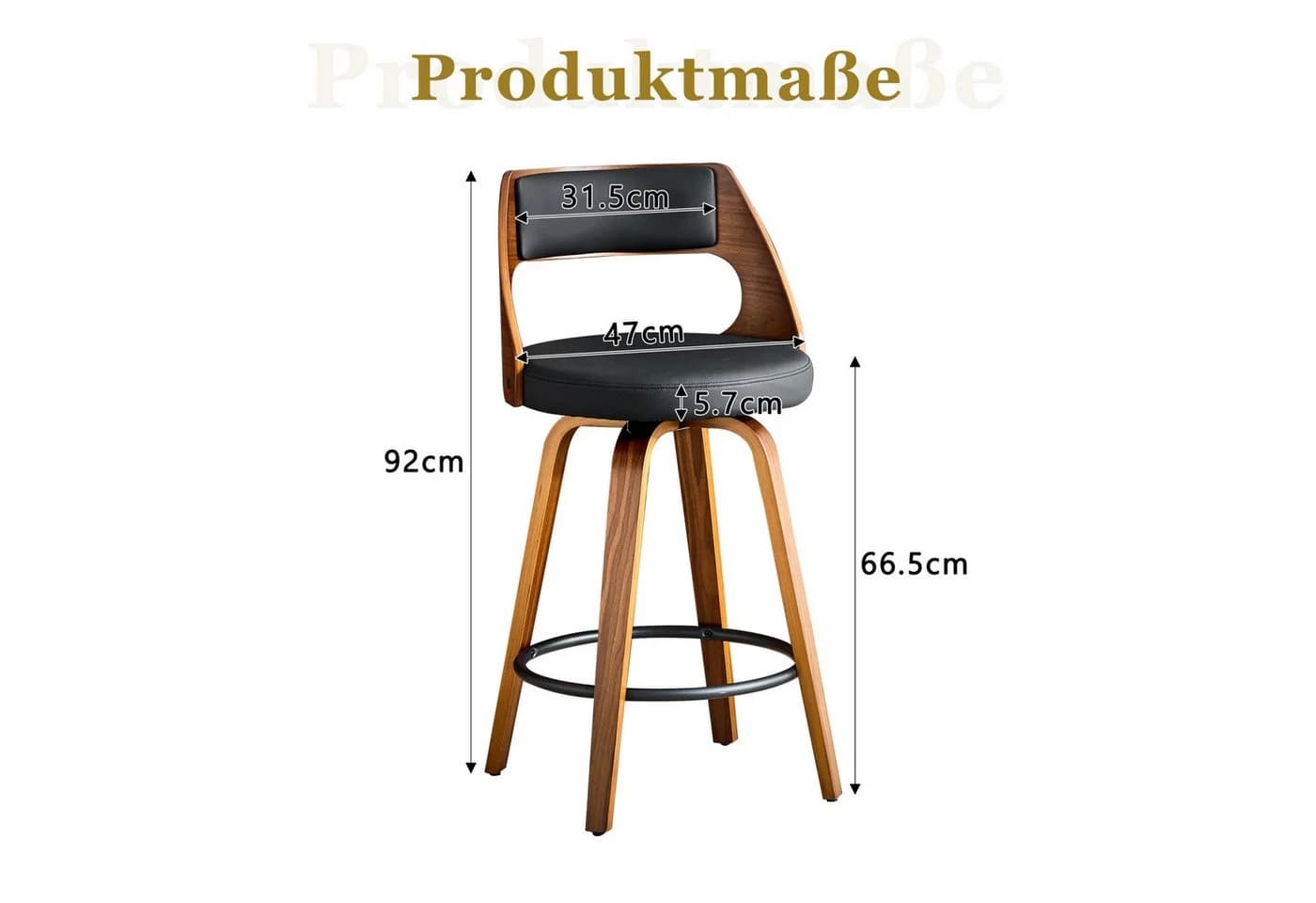 ANYSUN Barhocker 2er Set mit Rückenlehne Schwarz/Braun - Bild 3