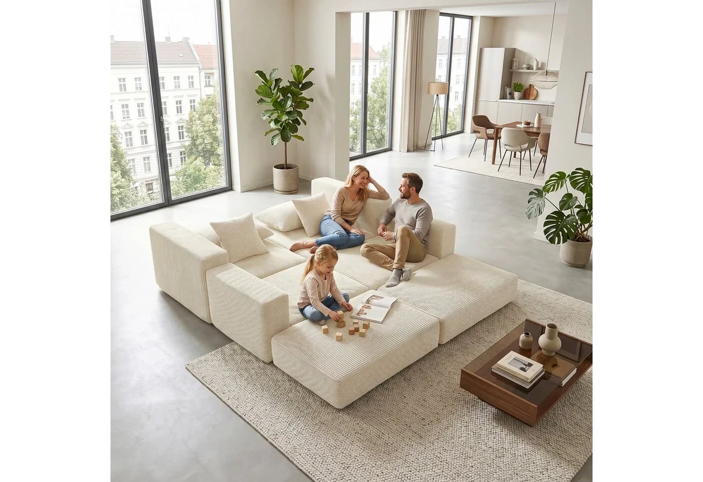 ANYSUN Modulares Schlafsofa Cord Weiß mit Bettfunktion