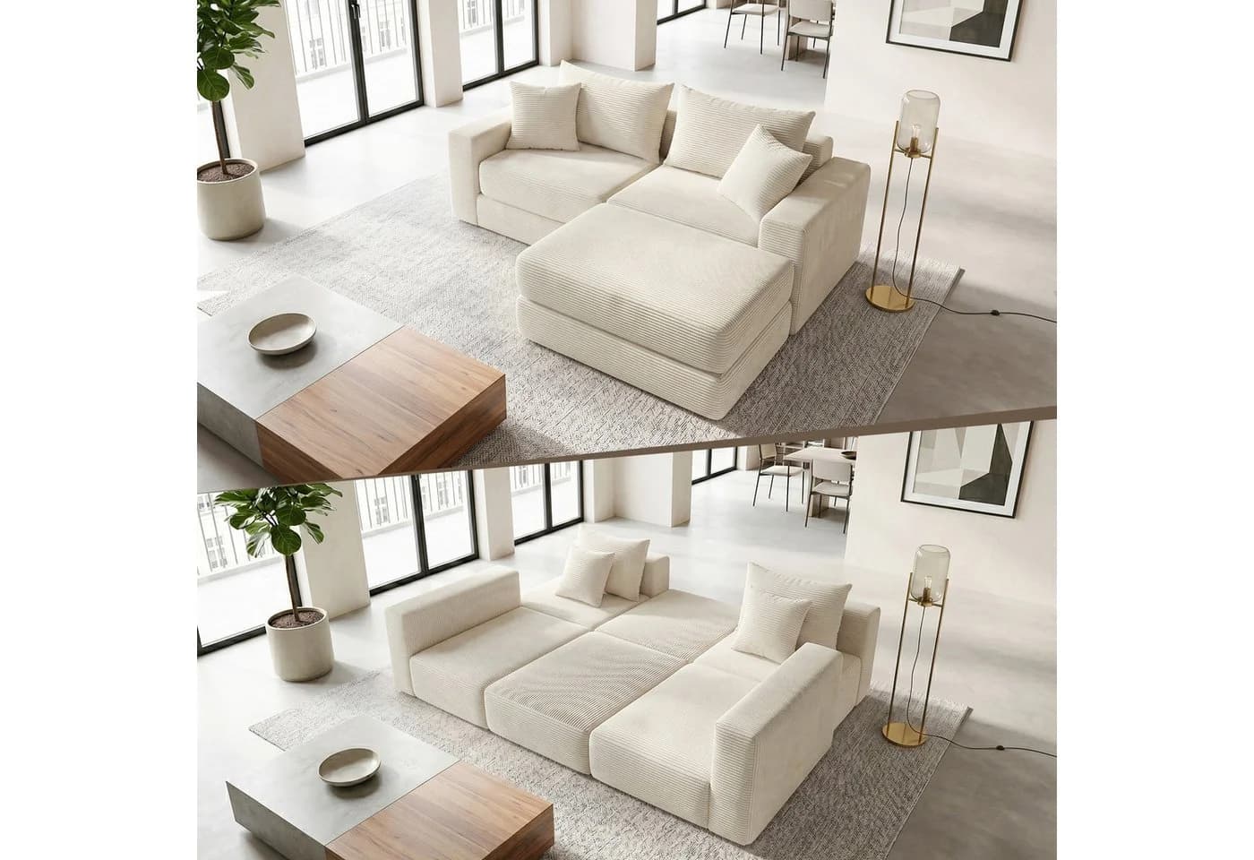 ANYSUN Modulares Schlafsofa Cord Weiß mit Bettfunktion - Bild 2