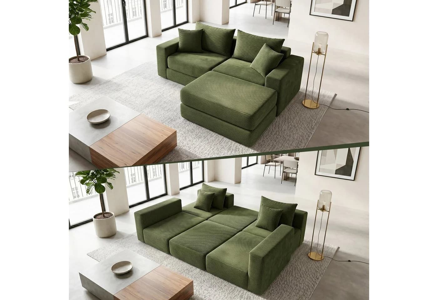 ANYSUN Modulares Cord-Schlafsofa Grün mit Bettfunktion - Bild 2