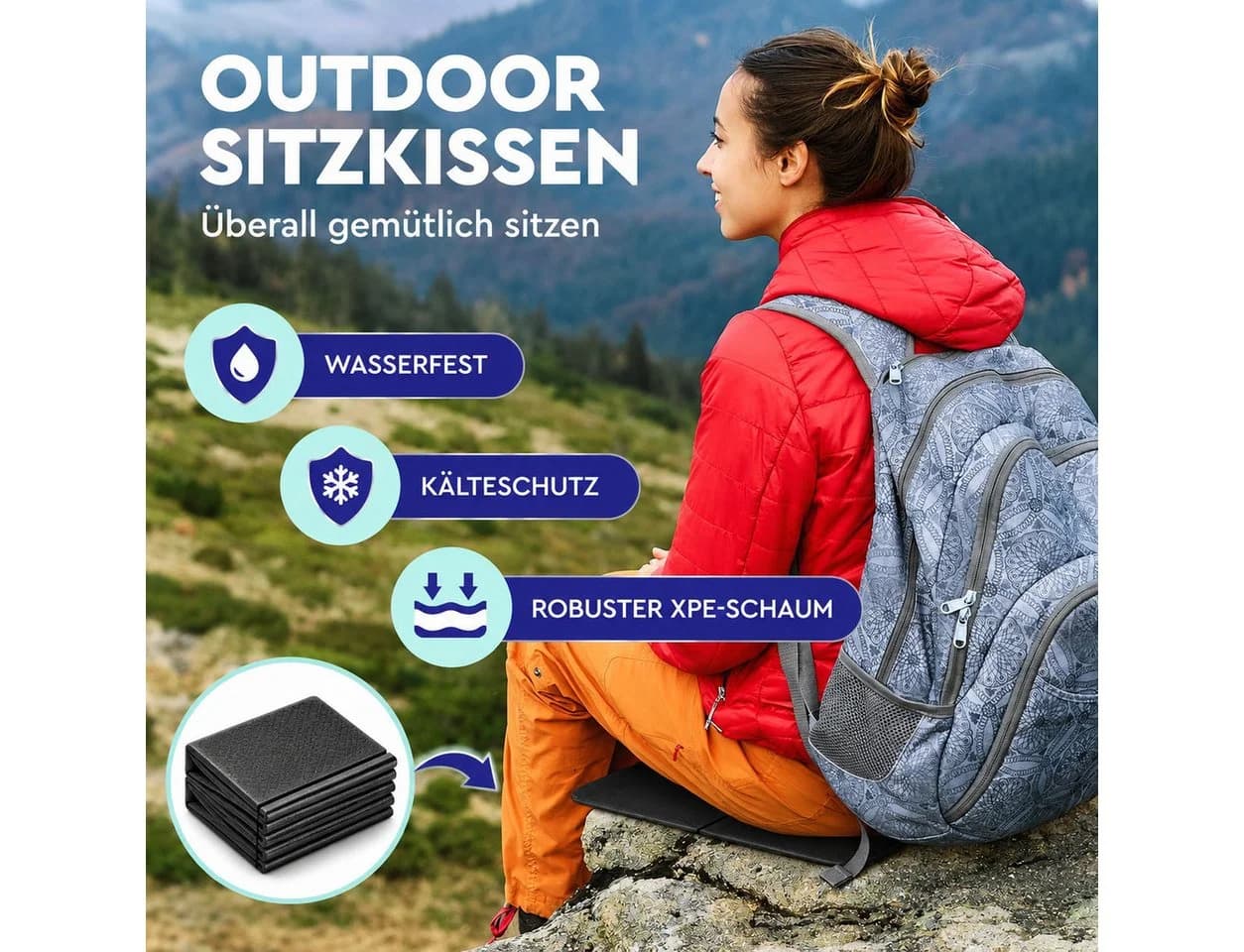 Forrlite Faltbares Sitzkissen Outdoor Schwarz Wasserdicht XPE-Schaum - Bild 3