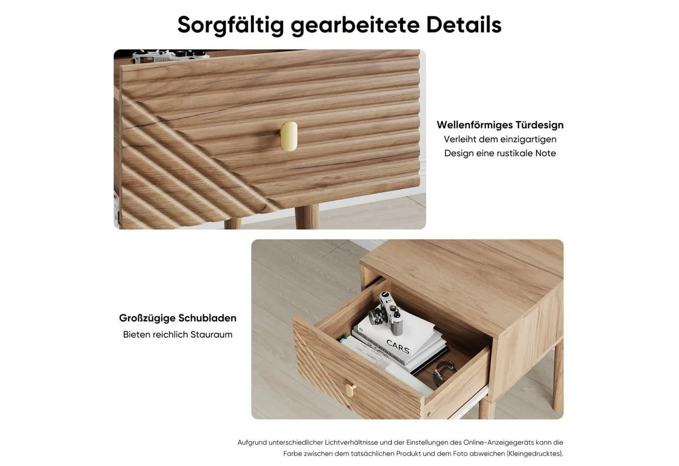 ANYSUN Nachttisch 2er Set mit Schublade und Massivholzbeinen - Bild 3