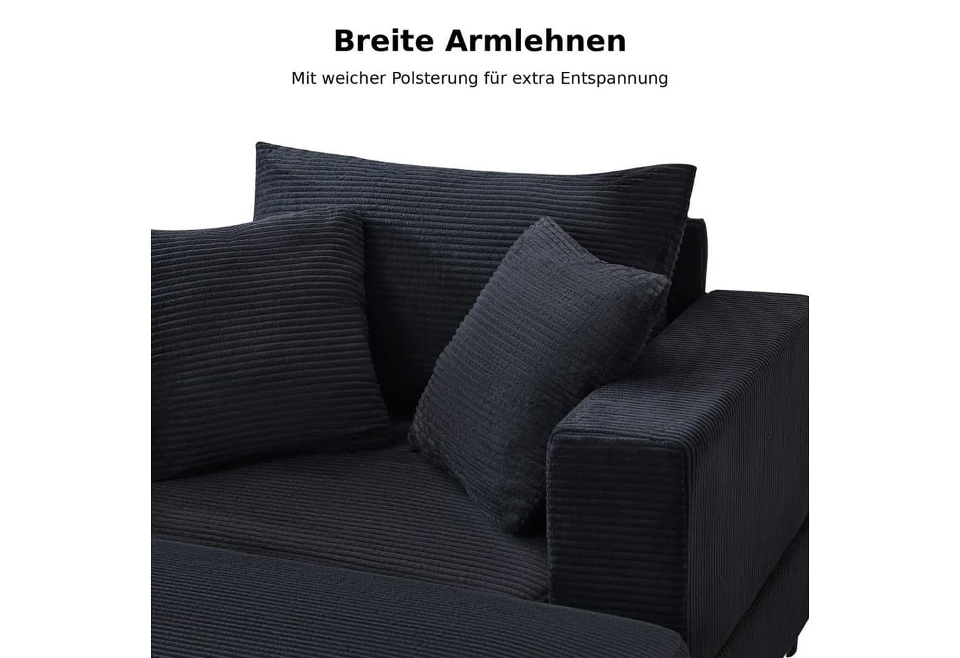 ANYSUN XXL-Sessel Loveseat Schwarz Cord mit Stauraumhocker - Bild 4