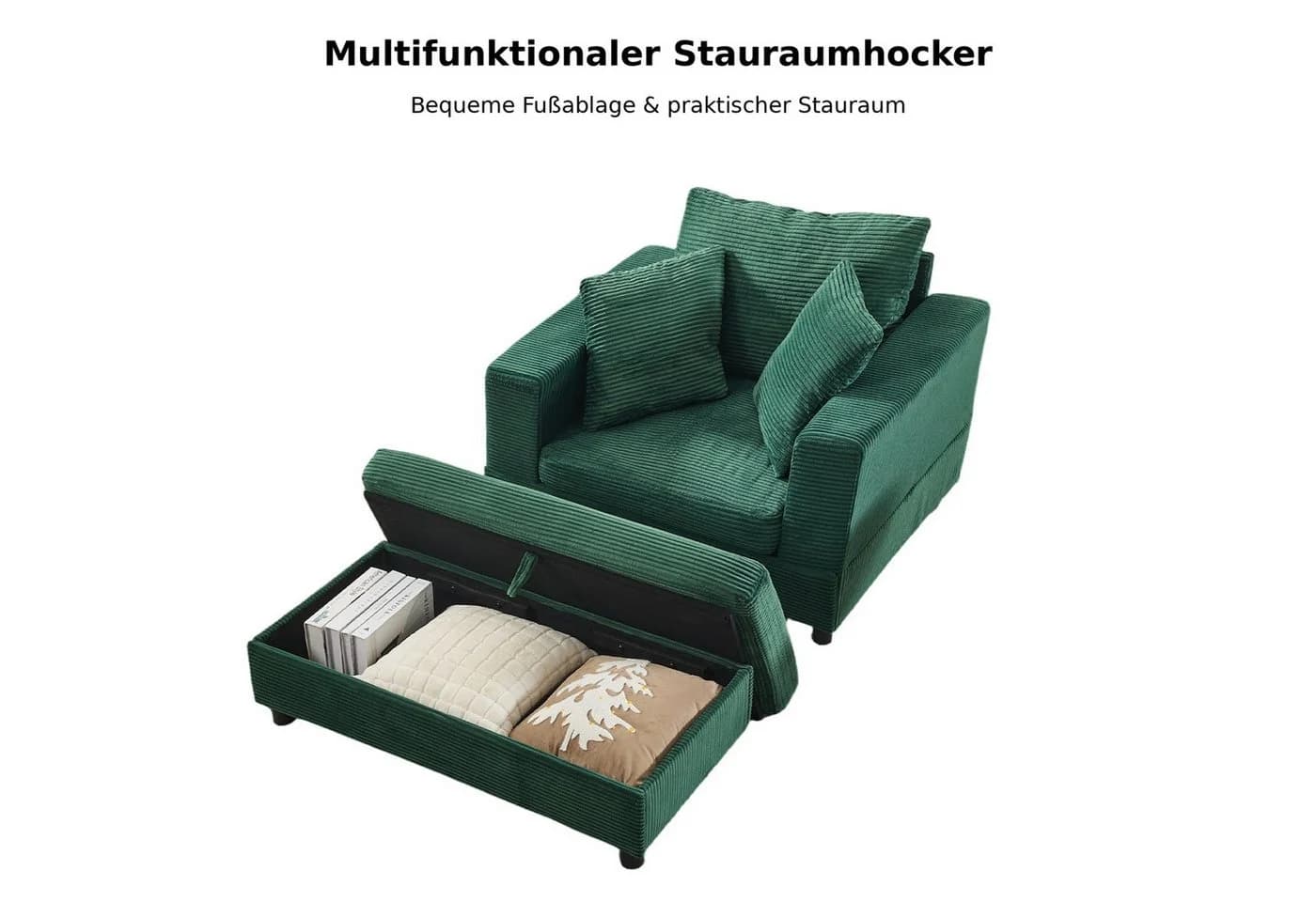 ANYSUN XXL-Sessel Loveseat Grün mit Stauraumhocker - Bild 5