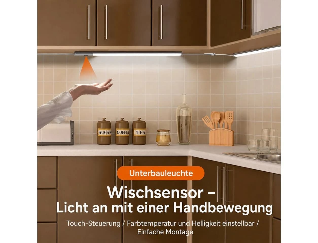 Futicare LED Unterbauleuchte 2er-Set 40 cm Handsensor Dimmbar Silber - Bild 3